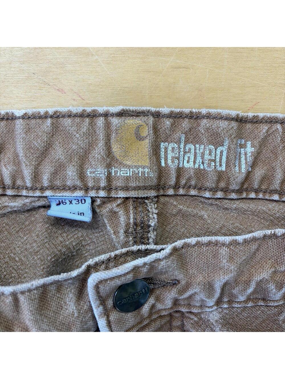 Tan Carhartt Canvas Carpenter Workwear Pants Relaxed Fit Size 34/28 - Picture 2 of 7